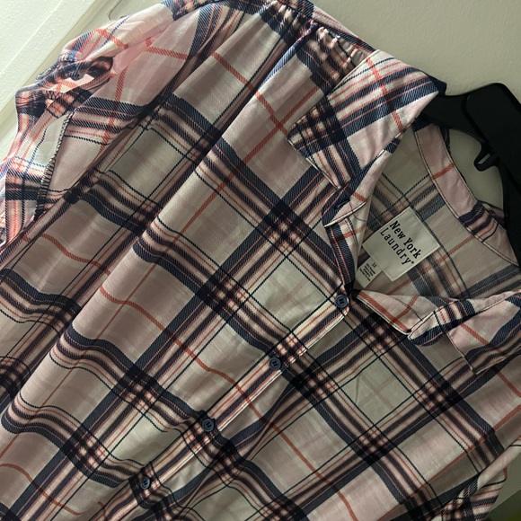 NWT New York Laundry Tie Front Plaid Buttom up Women’s Plus size 3X Blouse shirt - Picture 2 of 9